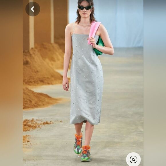 Stine Goya Aly Crystal Clusters Rhinestone Sleeveless Gray Midi Dress XXS - Picture 2 of 16